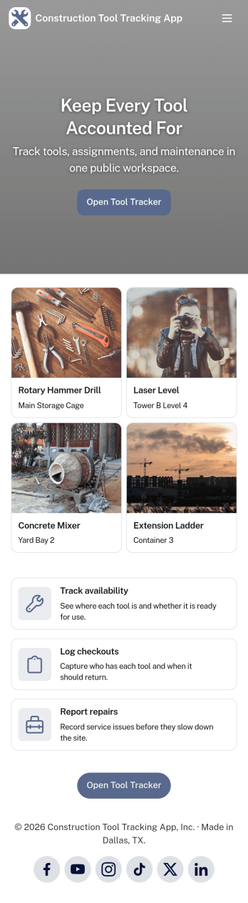 Construction Tool Tracking App Template