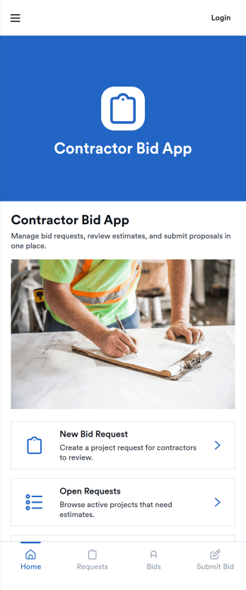 Contractor Bid App Template