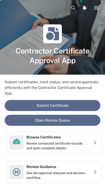Contractor Certificate Approval App Template