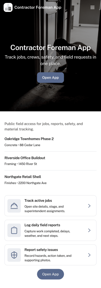 Contractor Foreman App Template