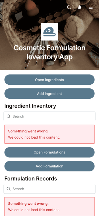 Cosmetic Formulation Inventory App Template