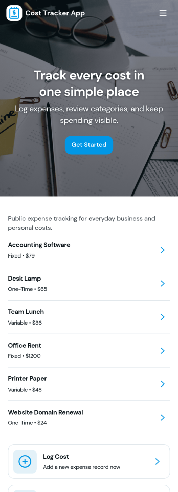 Cost Tracker App Template