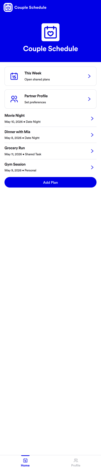 Couple Schedule App Template