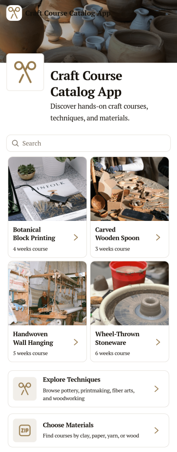 Craft Course Catalog App Template