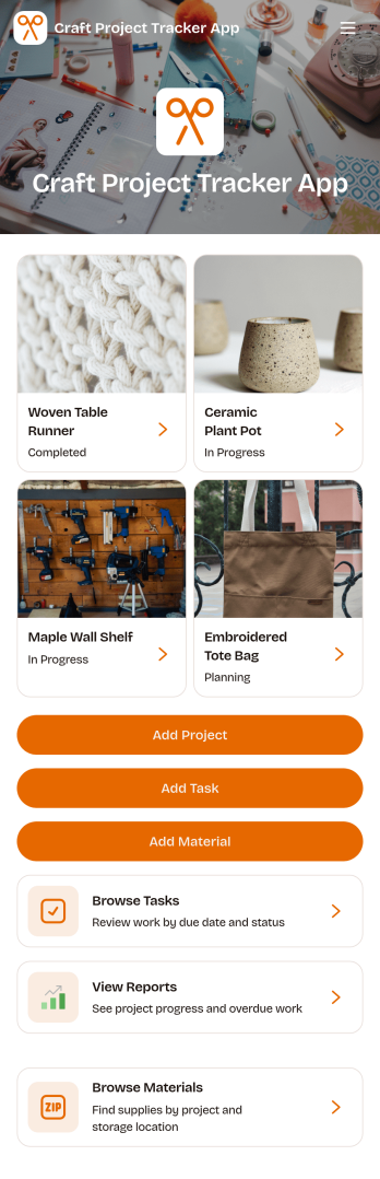 Craft Project Tracker App Template