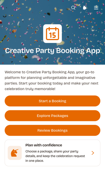 Creative Party Booking App Template