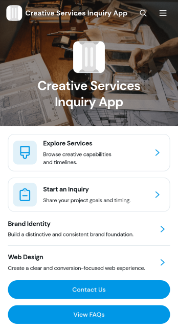 Creative Services Inquiry App Template