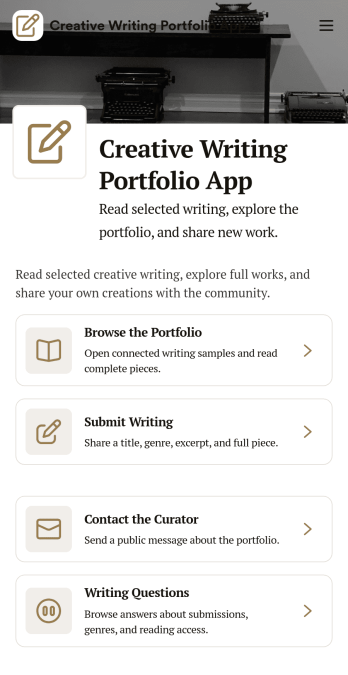Creative Writing Portfolio App Template