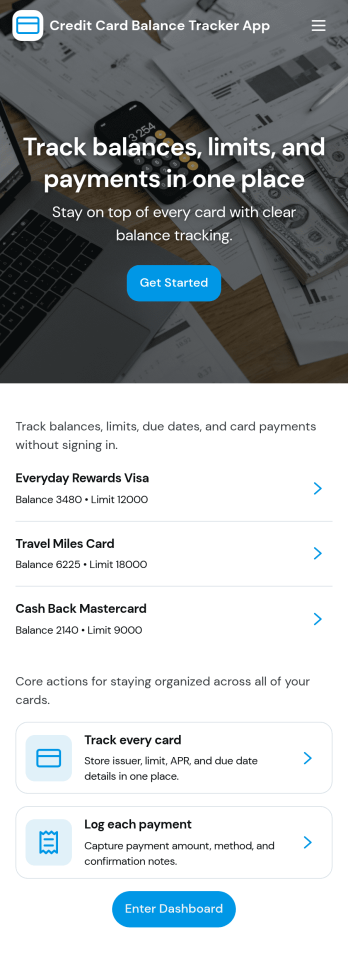 Credit Card Balance Tracker App Template