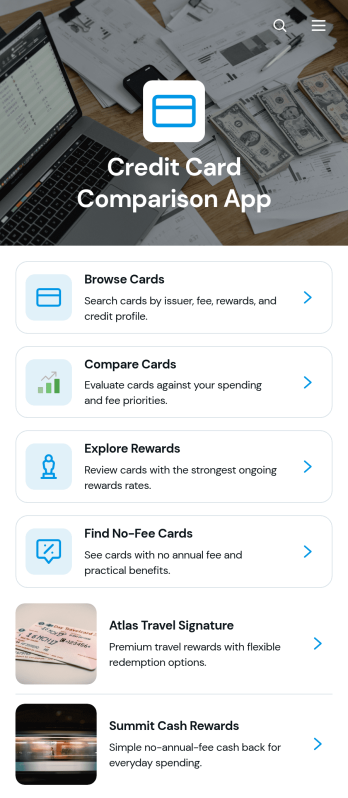 Credit Card Comparison App Template