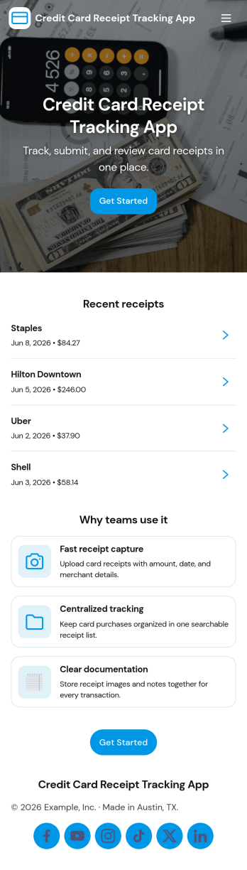 Credit Card Receipt Tracking App Template
