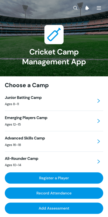 Cricket Camp Management App Template
