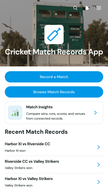 Cricket Match Records App Template