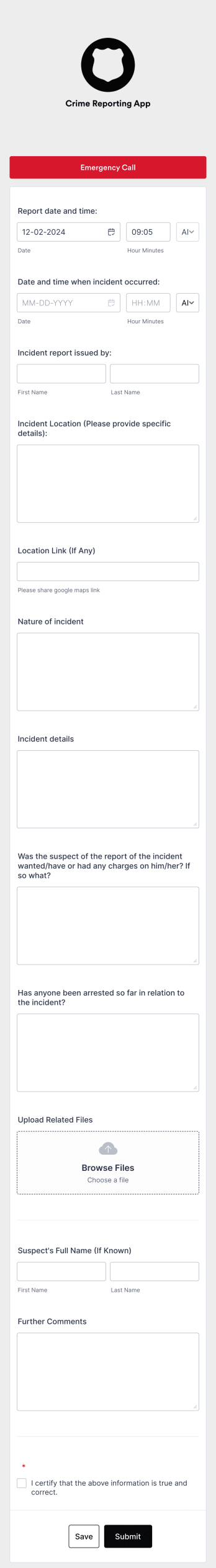 Crime Reporting App Template