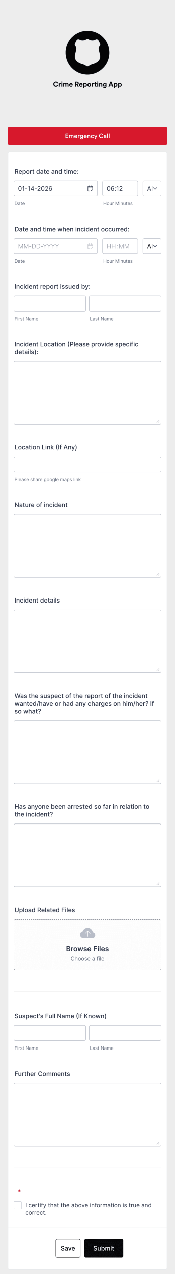 Crime Reporting App Template