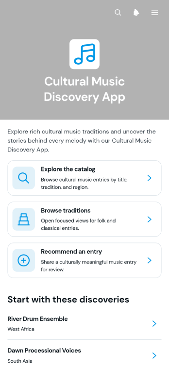 Cultural Music Discovery App Template