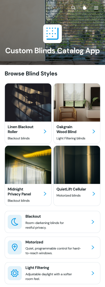 Custom Blinds Catalog App Template