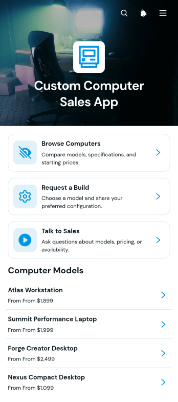 Custom Computer Sales App Template