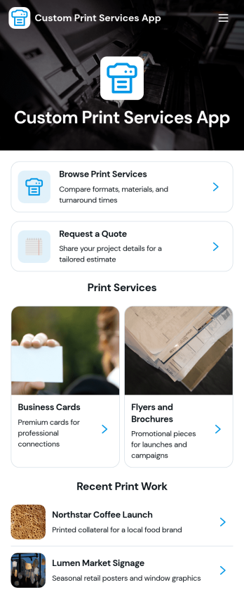 Custom Print Services App Template
