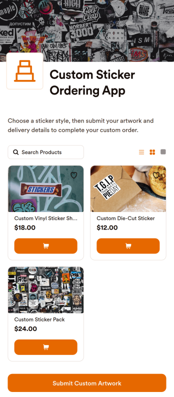 Custom Sticker Ordering App Template