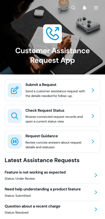 Customer Assistance Request App Template