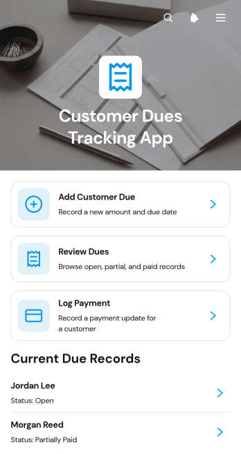 Customer Dues Tracking App Template