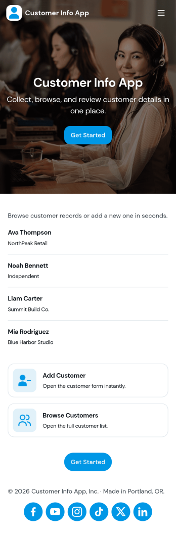 Customer Info App Template