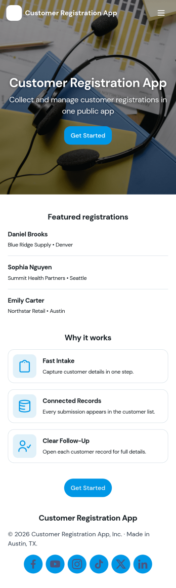 Customer Registration App Template