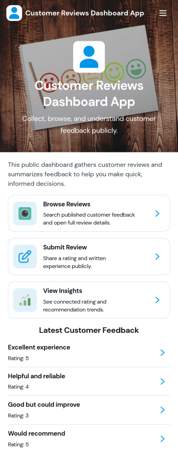 Customer Reviews Dashboard App Template