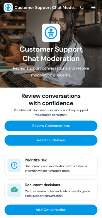 Customer Support Chat Moderation App Template