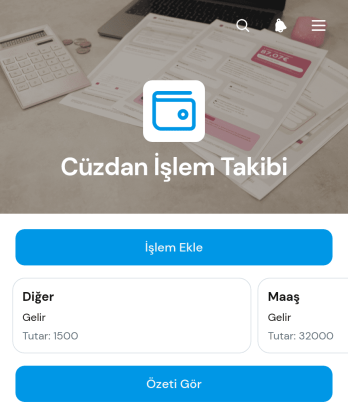 Cüzdan İşlem Takip Uygulama Șablonu