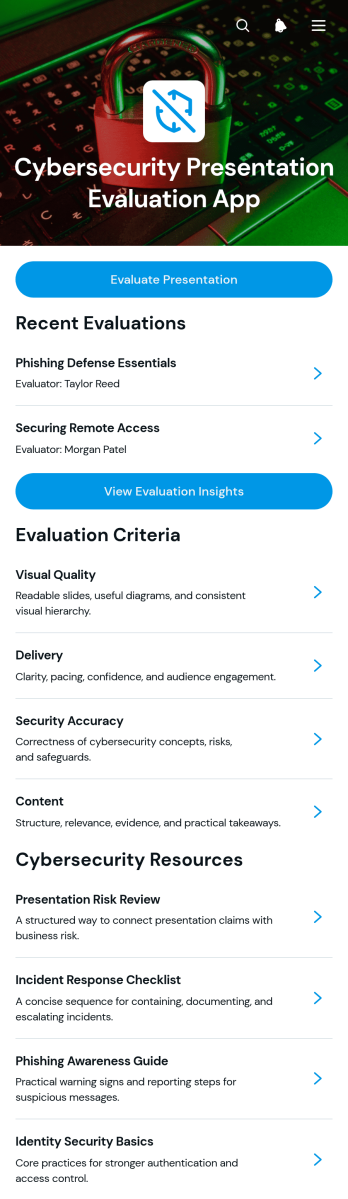 Cybersecurity Presentation Evaluation App Template