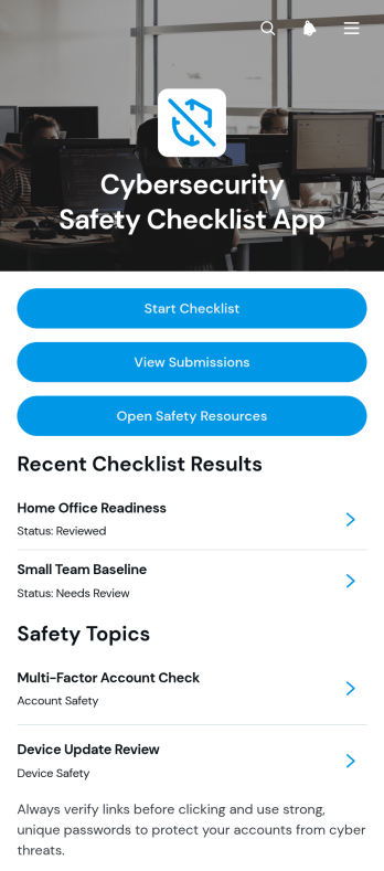 Cybersecurity Safety Checklist App Template