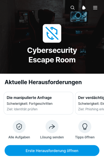 Cybersicherheits-Rätselraum-App