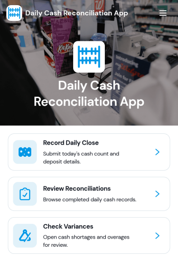 Daily Cash Reconciliation App Template