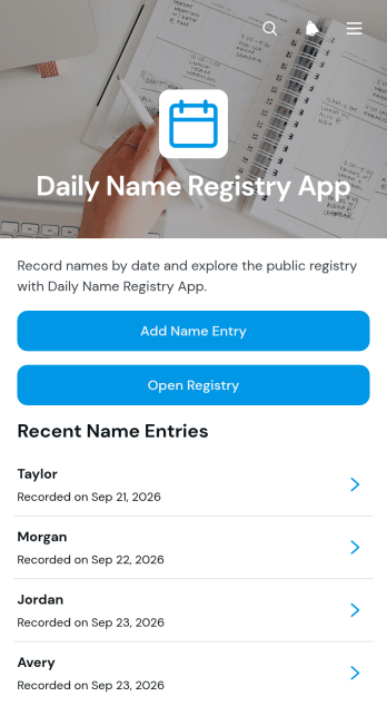 Daily Name Registry App Template