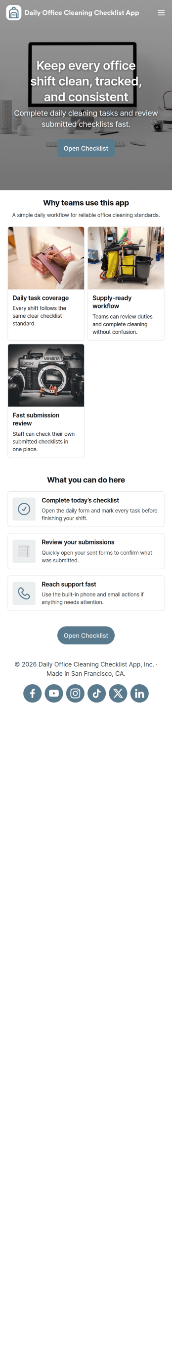Daily Office Cleaning Checklist App Template