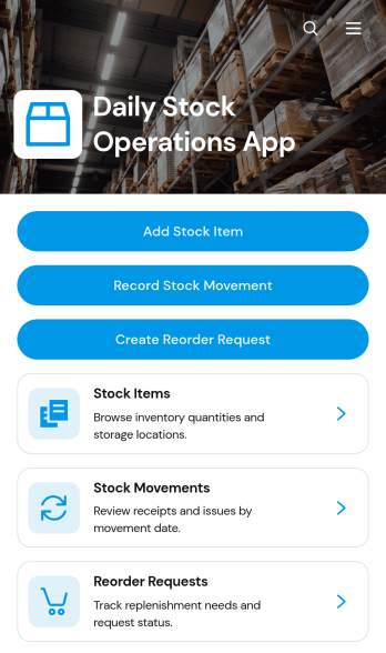 Daily Stock Operations App Template