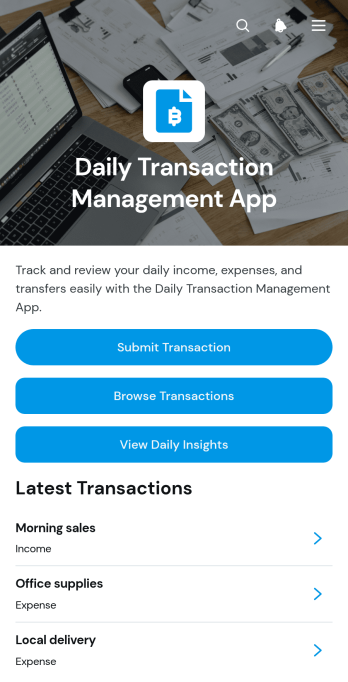 Daily Transaction Management App Template