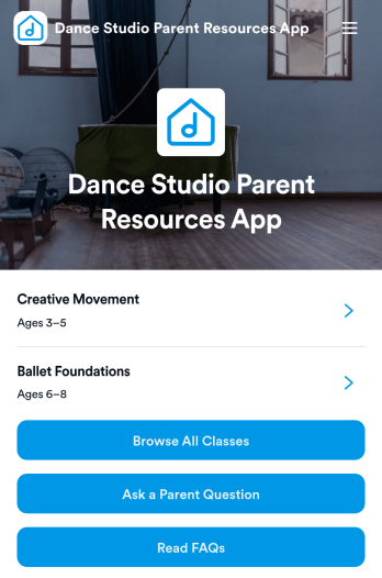 Dance Studio Parent Resources App Template
