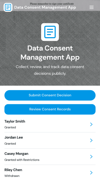 Data Consent Management App Template
