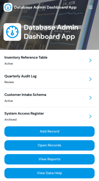 Database Admin Dashboard App Template