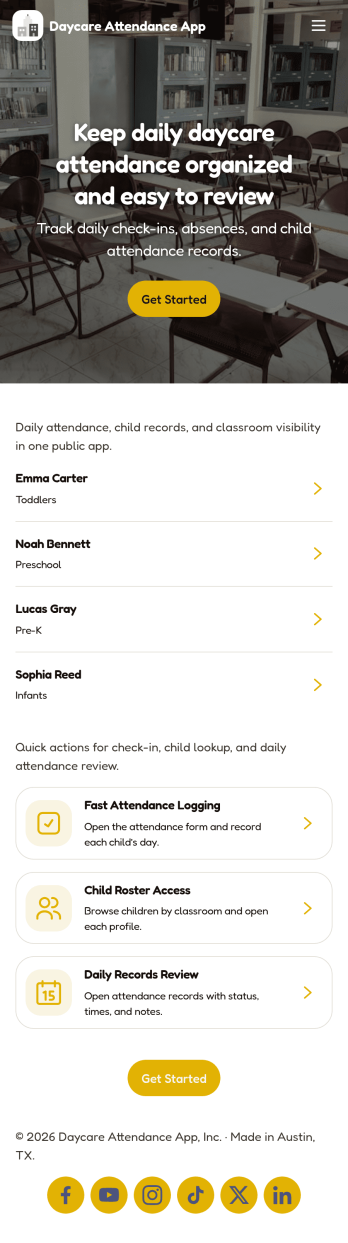 Daycare Attendance App Template