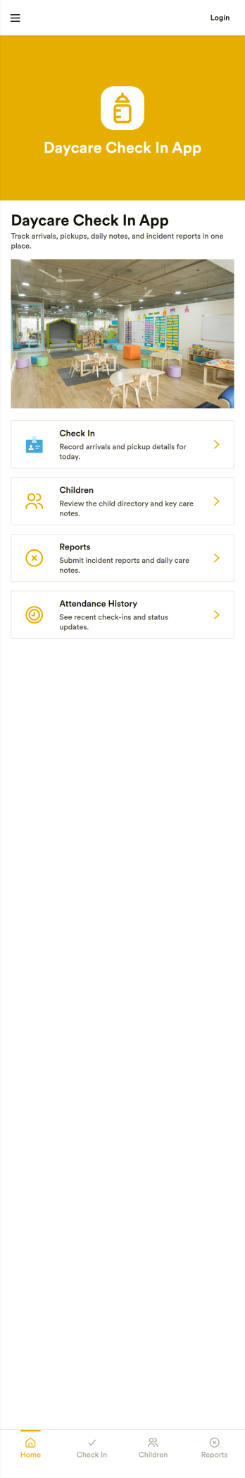 Daycare Check in App Template