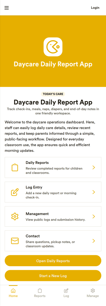 Daycare Daily Report App Template