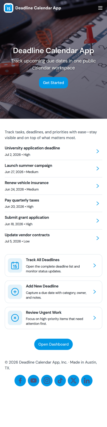 Deadline Calendar App Template