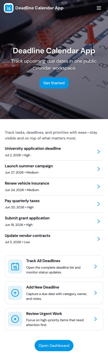 Deadline Calendar App Template