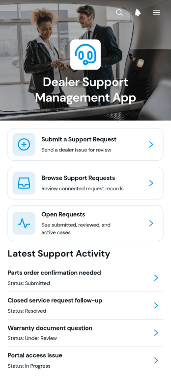Dealer Support Management App Template