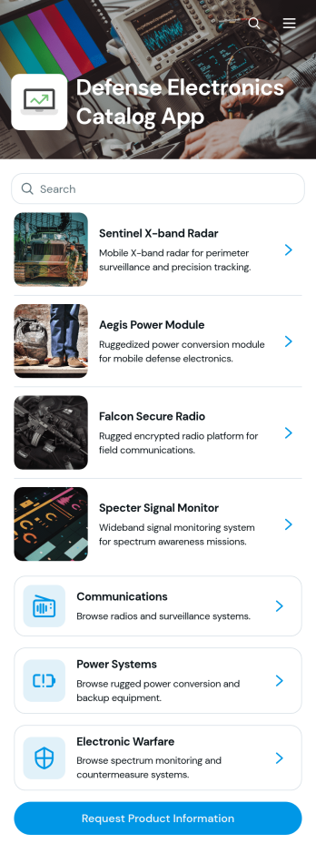 Defense Electronics Catalog App Template