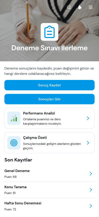 Deneme Sınavı İlerleme Uygulama Șablonu
